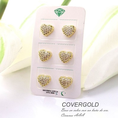 Aretes de corazón paquete x 3 en covergold