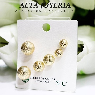 Set de aretes bolas en covergold