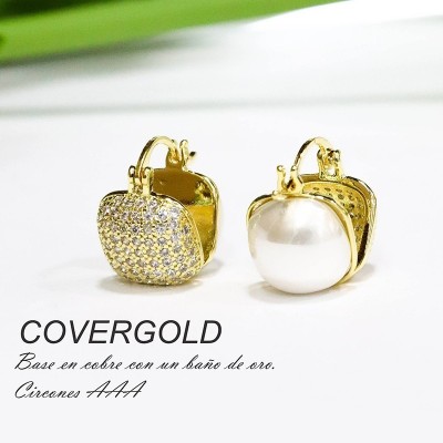 Aretes con circones y perla en covergold