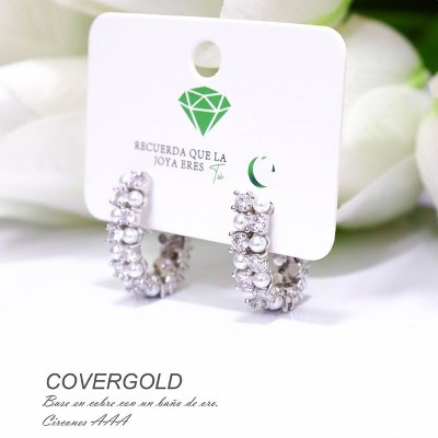 Aretes con circones y perla en covergold