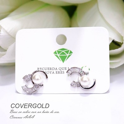 Aretes de circones y perla en covergold