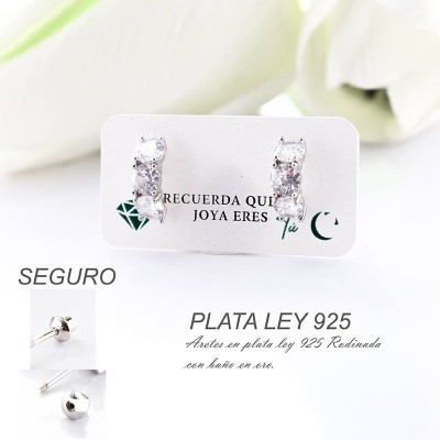 Aretes en plata ley 925 con baño en Rodio