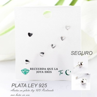 Aretes en plata ley 925 con baño en Rodio