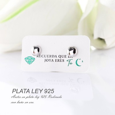 Aretes en plata ley 925 con baño en Rodio