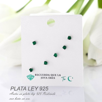 Aretes en plata ley 925 con baño en Rodio