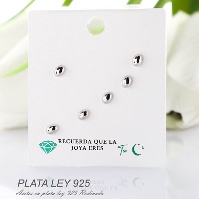 Aretes en plata ley 925 con baño en Rodio