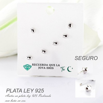 Aretes en plata ley 925 con baño en Rodio