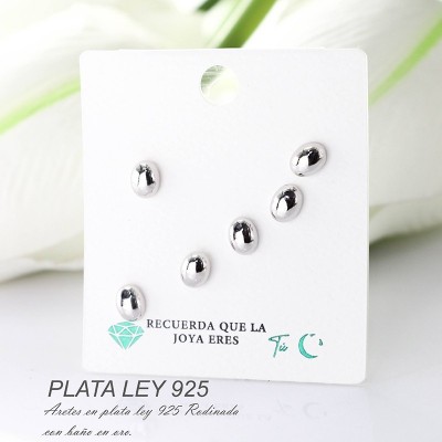 Aretes en plata ley 925 con baño en Rodio