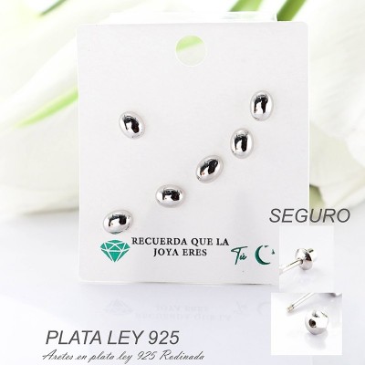 Aretes en plata ley 925 con baño en Rodio
