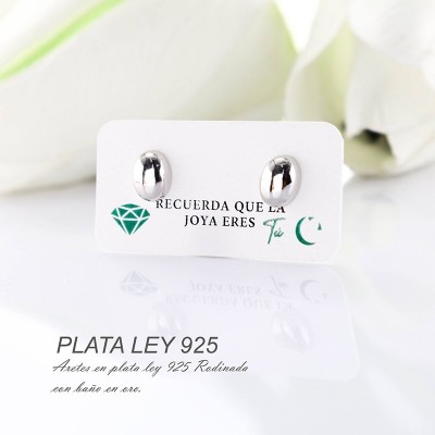 Aretes en plata ley 925 con baño en Rodio