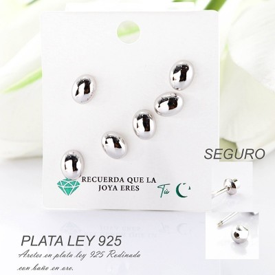 Aretes en plata ley 925 con baño en Rodio