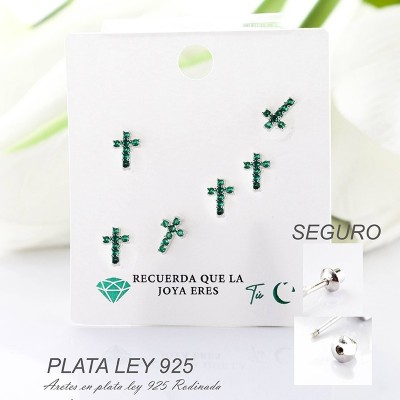 Aretes de cruz en plata ley 925 con baño en Rodio
