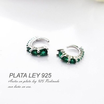 Aretes en plata ley 925 con baño en Rodio