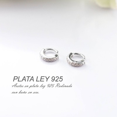 Aretes en plata ley 925 con baño en Rodio