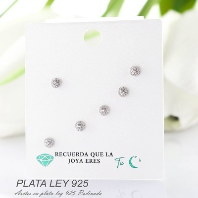 Aretes en plata ley 925 con baño en Rodio