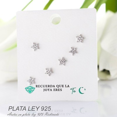 Aretes de estrella en plata ley 925 con baño en Rodio