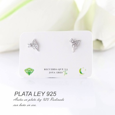 Aretes de hoja en plata ley 925 con baño en Rodio