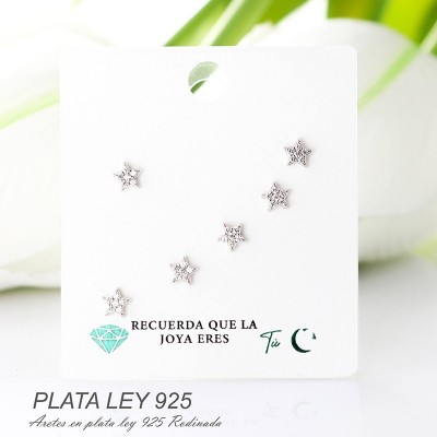 Aretes de flor en plata ley 925 con baño en Rodio