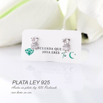 Aretes de oso en plata ley 925 con baño en Rodio