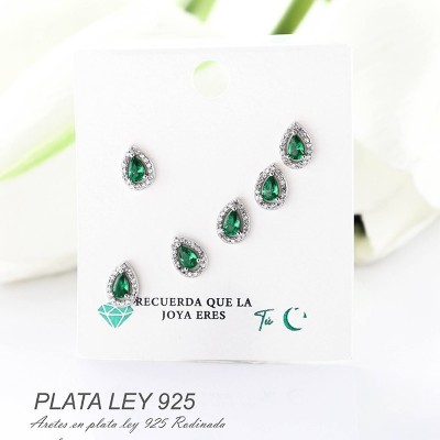 Aretes en plata ley 925 con baño en Rodio