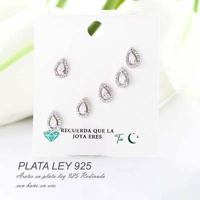 Aretes en plata ley 925 con baño en Rodio