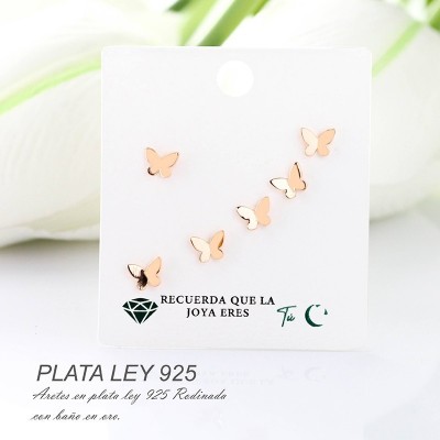 Aretes de mariposa en plata ley 925 con baño en Rodio