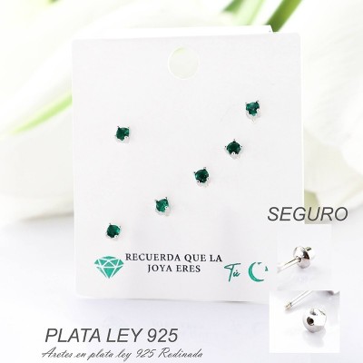 Aretes en plata ley 925 con baño en Rodio