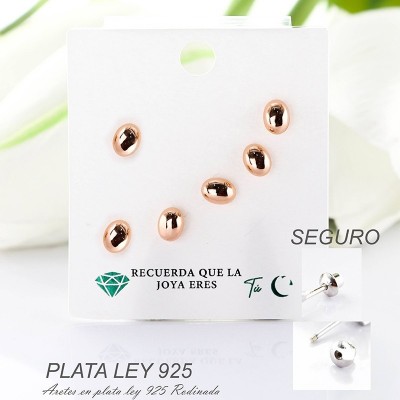 Aretes en plata ley 925 con baño en Rodio