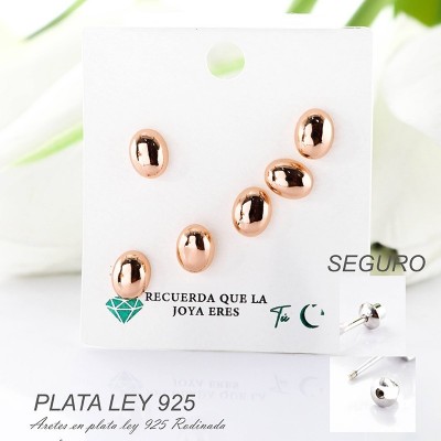 Aretes en plata ley 925 con baño en Rodio