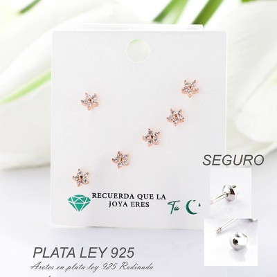 Aretes de estrella en plata ley 925 con baño en Rodio