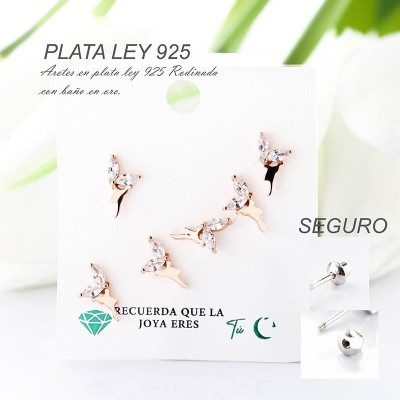 Aretes de bailarina en plata ley 925 con baño en Rodio
