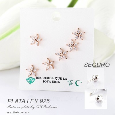 Aretes de flor en plata ley 925 con baño en Rodio