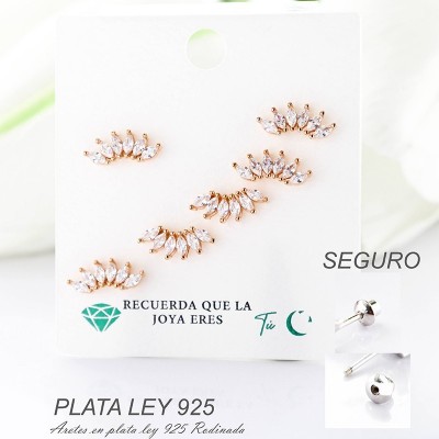 Aretes en plata ley 925 con baño en Rodio