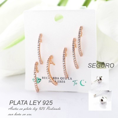 Aretes en plata ley 925 con baño en Rodio