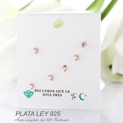 Aretes en plata ley 925 con baño en Rodio