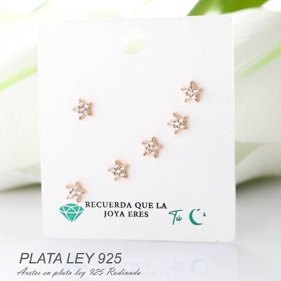 Aretes de estrella en plata ley 925 con baño en Rodio