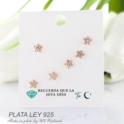 Aretes de estrella en plata ley 925 con baño en Rodio