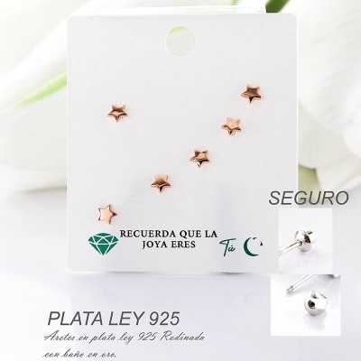 Aretes de estrella en plata ley 925 con baño en Rodio