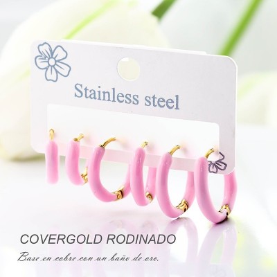 Set de 3 aretes en covergold con baño en Rodio