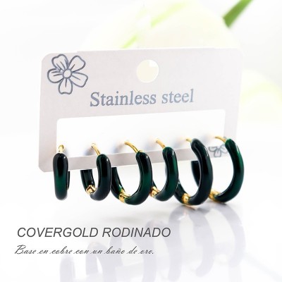 Set de 3 aretes en covergold con baño en Rodio