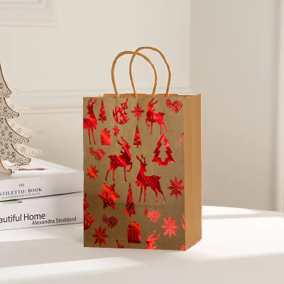 Bolsa de navidad platinado rojo paquete x 12