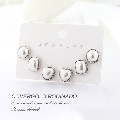 Set x 3 de aretes en covergold con baño en Rodio