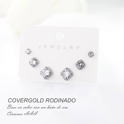 Set x 3 de aretes en covergold con baño en Rodio
