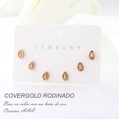 Set x 3 de aretes en covergold con baño en Rodio
