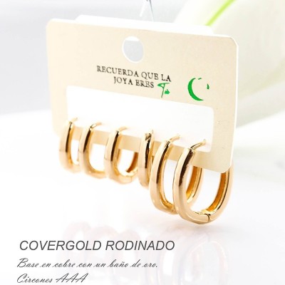 Set x 3 de candongas en covergold con baño en Rodio