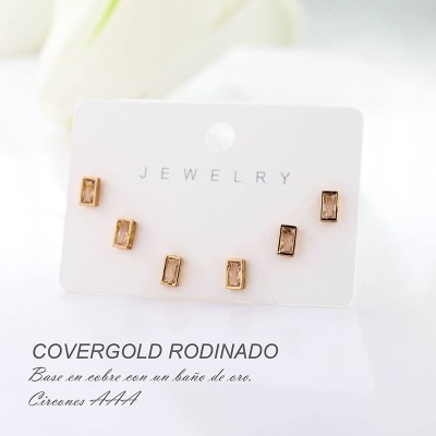 Set x 3 de aretes en covergold con baño en Rodio