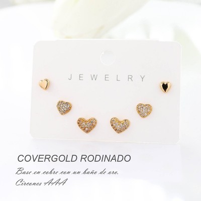 Set x 3 de aretes en covergold con baño en Rodio