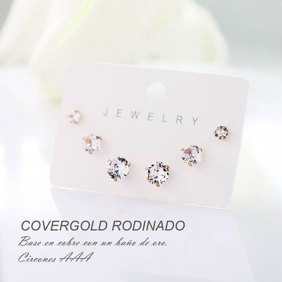 Set x 3 de aretes en covergold con baño en Rodio