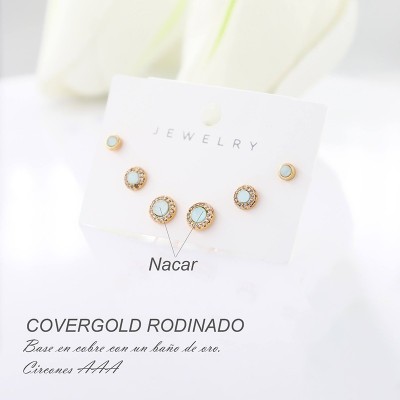 Set x 3 de aretes en covergold con baño en Rodio