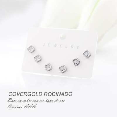 Set x 3 de aretes en covergold con baño en Rodio